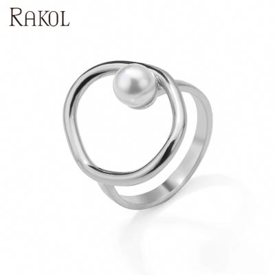 China RAKOL RP2174 CLASSIC Fashion Gold Plated Sterling Silver Adjustable Oval Pearl Ring For Women for sale