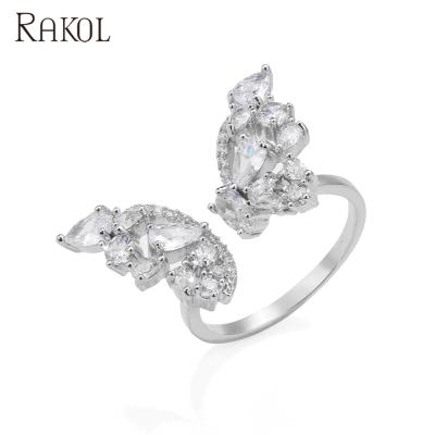 China RAKOL RP5033 CLASSIC High Quality Angel Wings Design Gold Zircon Stone Adjustable Ring for sale