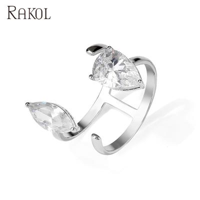 China RAKOL Ring 2021 CLASSIC Hot Polish Two Stage Simple Design Zircon Adjustable Jewelry RP2236 for sale