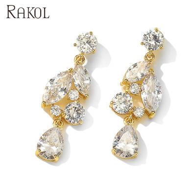 China Hypoallergenic RAKOL EP2451 Waterdrop CZ Crystal Jewelry Earrings 2021 Fashion Gold TRENDARY Stud Earrings for sale