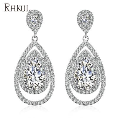 China 2021 RAKOL EP2372 CLASSIC Silver Earrings Zircon Earrings Fashion Statement Luxury Jewelry for sale