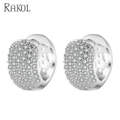 China RAKOL EP599 2021 FASHIONABLE Simple Zircon Inlay Micro Zircon Diamond C Shape Clip On CZ Earrings for sale