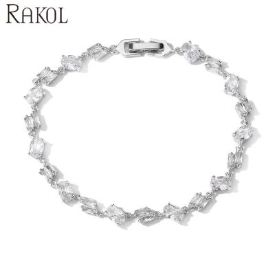 China RAKOL BP5010 2021 TRENDY Women Jewelry Hot Selling Copper Iced Out Crystal Flower Bangles Bracelet Shiny CZ for sale