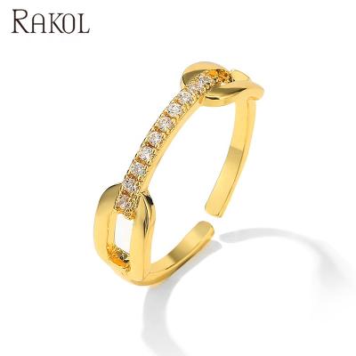 China RAKOL RP2162 Simple Statement TRENDY CZ Ring 2021 Real Gold Plated Ring Jewelry for sale