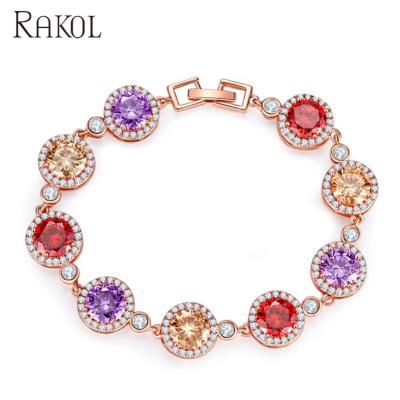 China RAKOL APCZB002 CLASSIC Round Zircon Colorful Stone Fashion Chain Bracelets For Girl Party Gift for sale