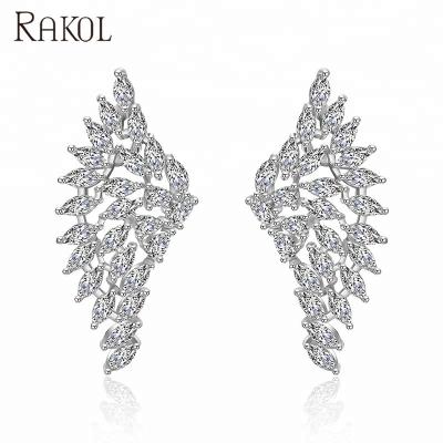 China RAKOL EP2117 FASHIONABLE Luxury White Zircon Crystal Accessories Wing CZ Earrings Wedding for sale