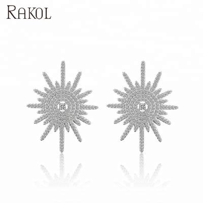 China Latest RAKOL EP2082 FASHION Sun Crystal Full Zircon Shape Female Stud CZ Earrings Wedding Jewelry for sale