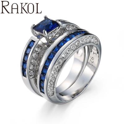 China Rakol ZR2214 Tanzanite Sapphire White Zircon Three Layer Noble Row Wedding Rings for sale