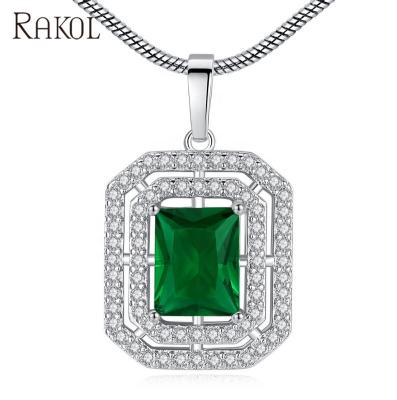 China RAKOL APCZN136 Vintage Design Rectangle Shape Full Green CZ Zircon Crystal Stone Pendant Necklace for sale