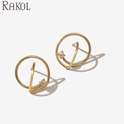 China RAKOL EP2696 Circle Hoop Earrings GG Gold CLASSIC Korean Fashionable Children Solid Gold Hoop Earrings for sale