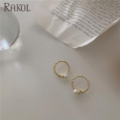 China RAKOL ME137 CLASSIC Korean Pearl Earrings Gold Plated Retro Circle Earrings For 2020 Fashion for sale