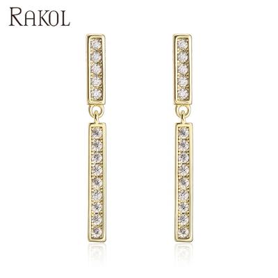 China RAKOL CLASSICS E2721 Dangle Real Straight Gold Plated Earrings New Arrival Zircon Earrings Jewelry for sale