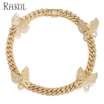 China New RAKOL XS001 Merchandise Hiphop Necklace Jewelry Butterfly CLASSIC Cuban Chain Necklace for sale