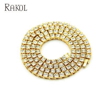 China RAKOL HN001 Cuban crystal men's 14k gold link tennis chain hiphop style jewelry CLASSIC hiphop style for sale