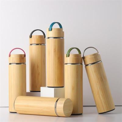 China PORTABLE Bamboo Water Bottle Stainless Steel Tea Infuser Fitted Wooden Vacuum Flask 300ml/450ml/550ml for sale