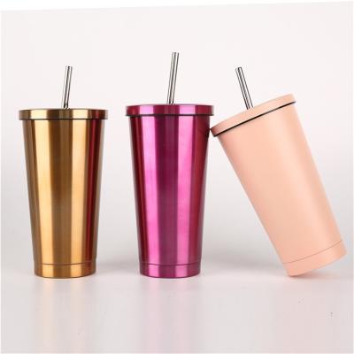 China With Straw Hot And Cold Double Wall Disposable Tumbler Stainless Steel Cup Drinking Coffee Mug for sale