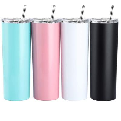 China Sustainable Multifunctional Wholesale Thin Glitter 20oz Skinny Stainless Steel Tumbler With Straw for sale