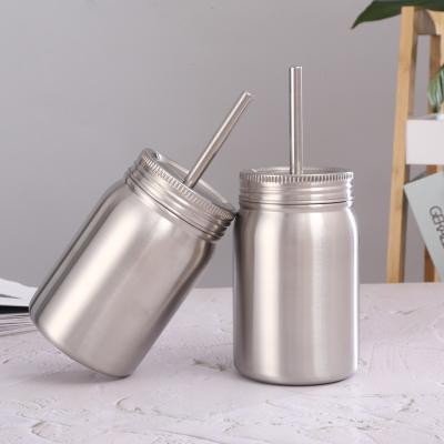 China 2021 Viable Color Sublimation Mugs 500ml White Beer Insulated Stainless Steel Mason Jars Tumbler With Lid And Straw for sale