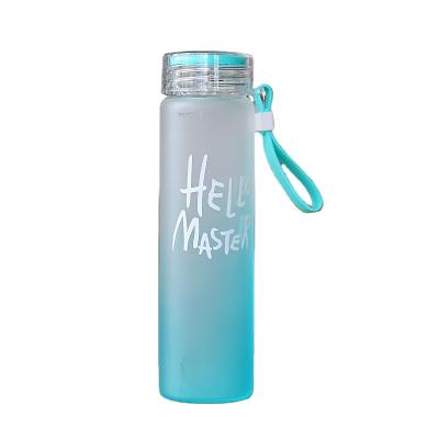 China Bpa Free Promotion Gift Letter Viable Bottle Frosted Gradient Color Glass Water Bottle With Lid for sale