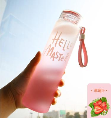 China Letter 400ml Viable Colored Glass Water Bottle With Cloth Cover Frosted Portable Glass Bottle for sale