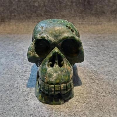 China Nature 5 Inch Best Quality Fashion Beautiful Dark Green Natural Ocean Jasper Hand Carved Gemstone Skulls for sale