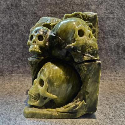 China Unique Arts and Crafts Jasper Hand Carved Gemstone Skulls Natural Green from Nature's Master Skulls 3 for sale