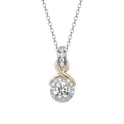 China Romantic French Kiss Soli 925 K Gold Price x 14 Per Gram Jewelry Women's Round Halo Wynthetic Diamond Necklace for sale