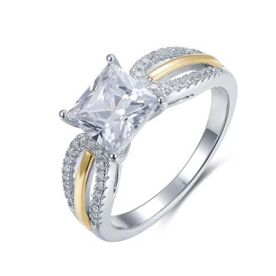 China Romantic Gold and Silver Princess Cut Cz Zircon Ring Women Jewelry Designer 9ct Jewelry Rings for Engagement for sale