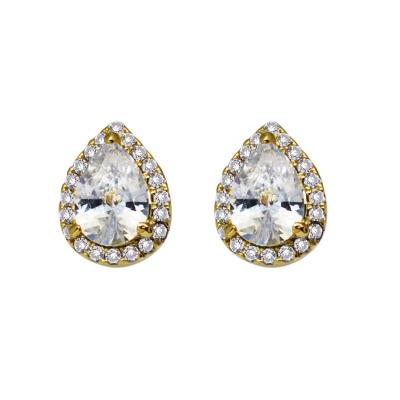 China Real CLASSIC 14K 18K Gold Jewelry Pear Shape Zircon Stone Ladies Stud Earrings Women Jewelry for sale