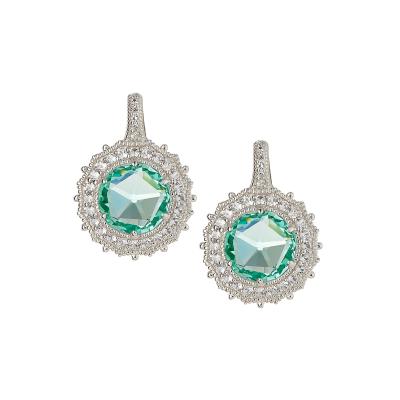 China Vintage Gemstone Jewelry Women Paraiba Spinel 925 Sterling Silver Green Round Drop Earrings for sale