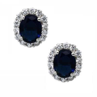 China Casual/Sporty Oval Women Sapphire Stud Silver Jewelry Blue 925 Sterling Shape Jewelry Earrings for sale