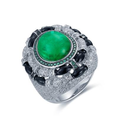 China Elegant Luxury Best Black Fusion Stone 925 Sterling Silver Emerald Ring Big Oval Women Jewelry for sale