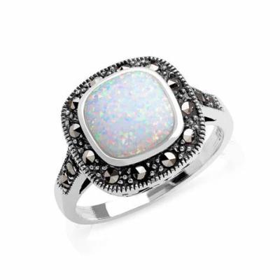 China Classic 925 Sterling Silver Cushion Setting Halo Opal Enamel Bridal Engagement Ring Jewelry CLASSIC for sale