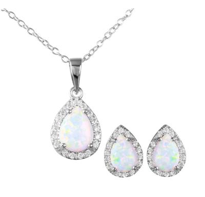 China CLASSIC Supplying Tear Drop 925 Sterling Silver Fire Opal Jewelry Set Earrings Necklace Women for sale