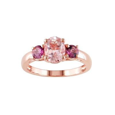 China Classic 925 Sterling Silver Jewelry Three Stone Classic 925 Morganite Ring Pink For Women for sale