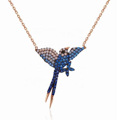 China CZ 925 Jewelry Rose Gold Inspired Soaring Fly Colorful Pave Swallow Bird Silver Necklace for sale