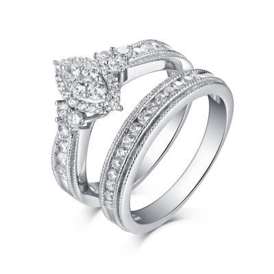 China Elegant Luxury Silver Jewelry CZ Engagement Wedding Rings Set for sale