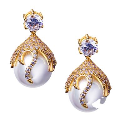 China TRENDY New Fashion Special Pearl Earrings Plated 18 K Gold Kunzite Zircon Earrings Jewelry Stud Earrings for sale