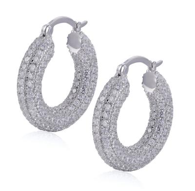 China CZ Micro Pave Earring Hot In Heavy Jewelry 23MM CZ Hoop Micro Pave Earring Silver 925 Circle Earrings for sale