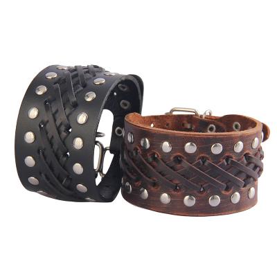 China Willow Nail Modified Multiple Cross Willow Nail Bangle Design Retro Willow Nail Decorative Bracelet Metal Wide Simple Punk Leather Nail for sale