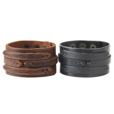 China Retro Simple Punk Multi-Paneled Leather Bangle Bracelet With Decorative Metal Stud Lace Bracelets Bangles for sale