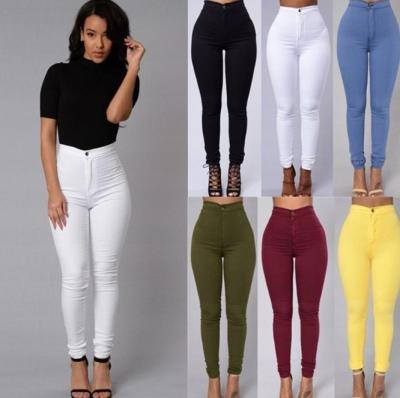 China QUICK DRY High Waist Washed Gaiters Elastic Stretch Skinny Candy Color Slim Ankle Length Cotton Denim Women Pencil Pants For Ladies for sale