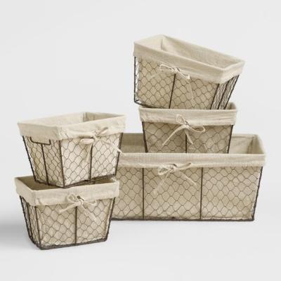 China Charlotte Lined Wire Baskets Metal Wire Storage Sustainable Basket with Mesh in Customized Size and Color for sale