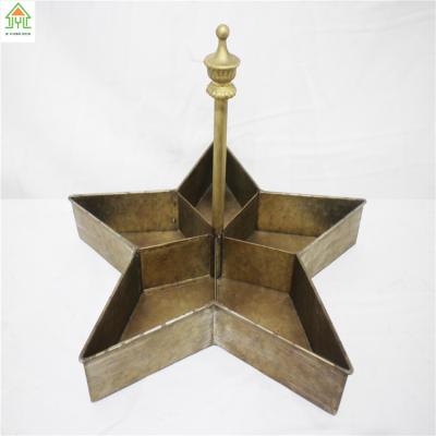 China Antique Factory Star Shape Metal Serving Tray or Wrought Iron Serving Tray with Handle Wholesale 38.5*38.5*27CM for sale