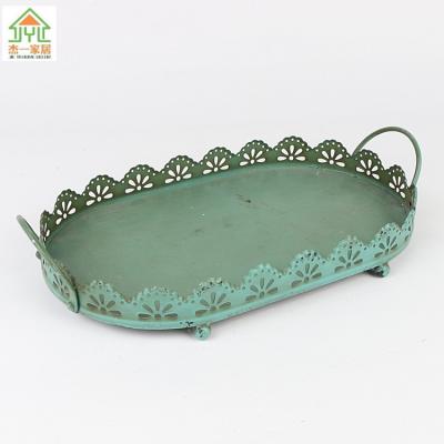 China Metal Serving or Antique Wrought Iron Serving Tray Wholesale 35.5*24.5*9.5CM for sale