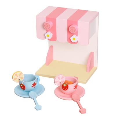 China 2021 Eco-friendly Materials Best Selling Kitchen Pretend Cute Pink Wooden Playhouse Tea Set Toy Set for sale