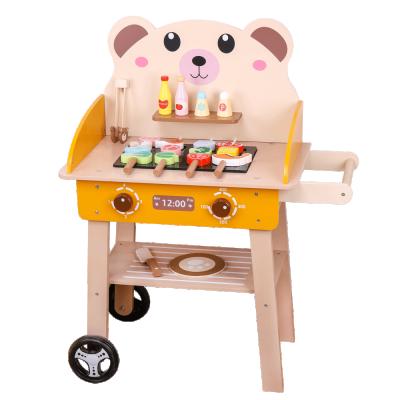 China Latest Eco-Friendly Wooden Barbecue Toy Cartoon Bear Kitchen Toy Kitchen Food Arriving In 2021 for sale