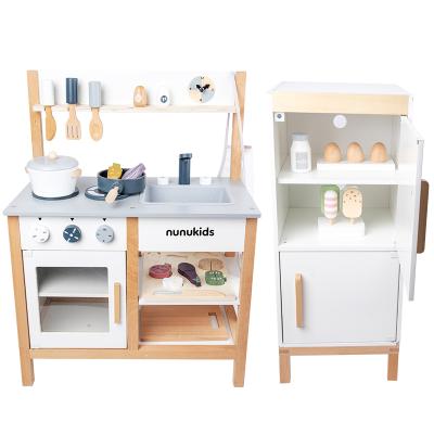 China Lovely Eco-friendly Non-toxic Pretend Play Kitchen Family Kitchen Table Children Simulation Kitchen Fridge Toys Set Wooden Toy Kitchen for sale