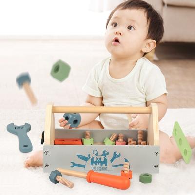 China Eco-Friendly Material Pretend Wooden Toys Assemble Plug-Along Tool Kit Wooden Tool Box and Accessory Play Set for Kids for sale