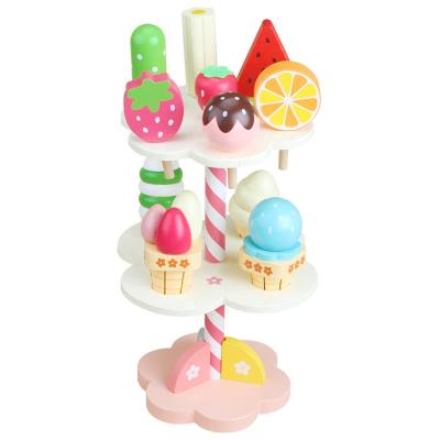 China Role Play Toy Set New Arrival Educational Play Wooden Colorful Ice Cream Stand Toy For Children for sale